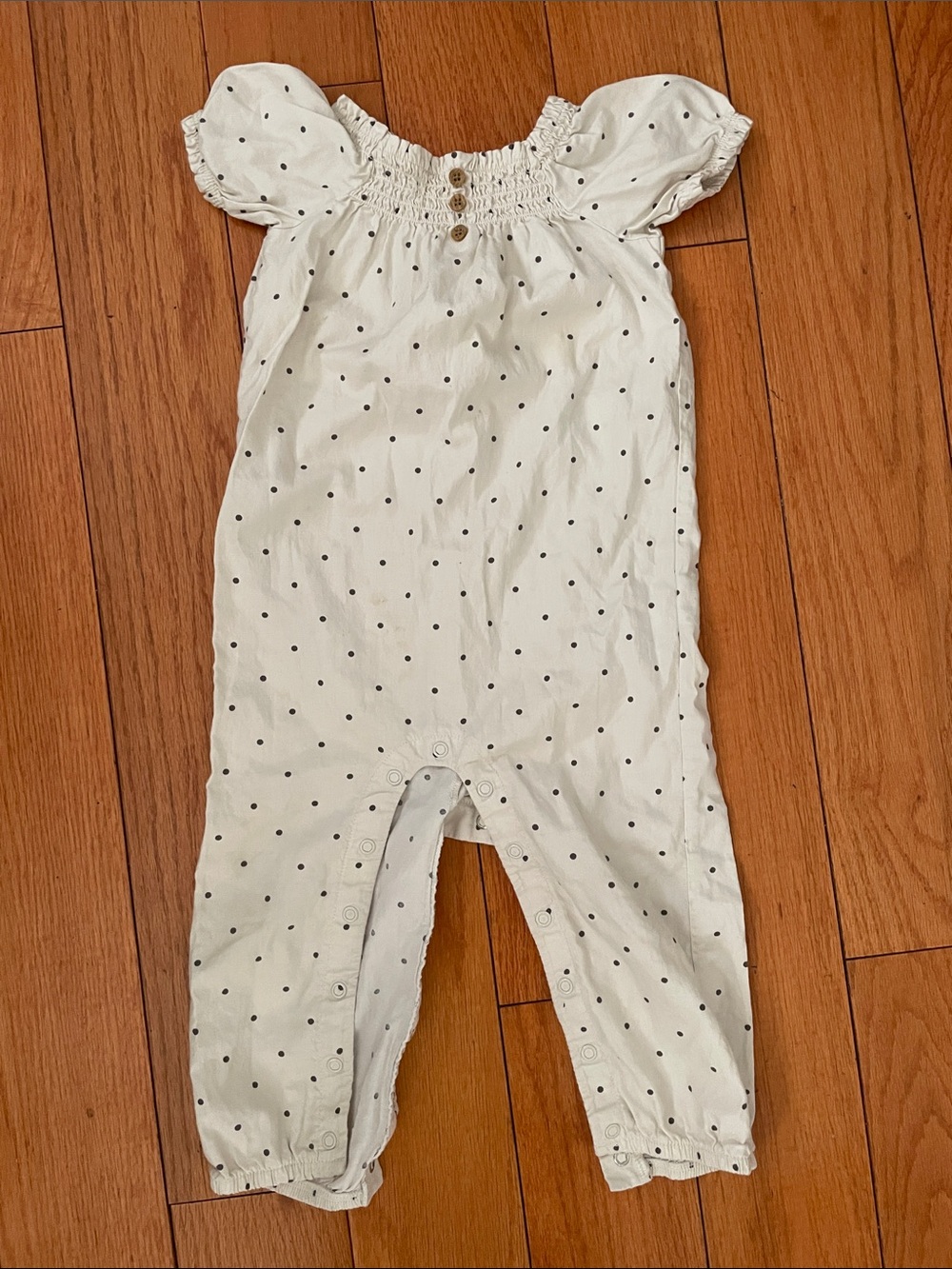 Carter's Cream Romper with Black Polka Dots